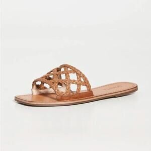 NEW Schutz Ericka Leather Braided Woven Slide Sandal Shoe Wood Size 6.5